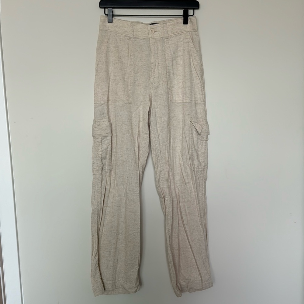 Cream/Oatmeal Linen Cargo Pants